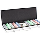 2 Poker 500 Pieces Casino Chips 2 Playing Cards 5 Dice Aluminium Case Metal Slug ABS Poker Chips