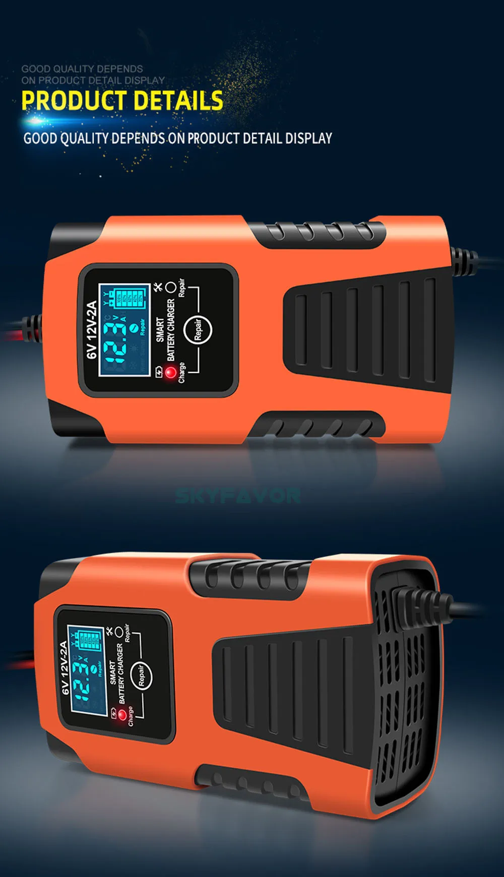 Most selling 6 volt battery charger 6V 12V 2A Universal automatic deep cycle lead acid pulse repair motorcycle battery charger