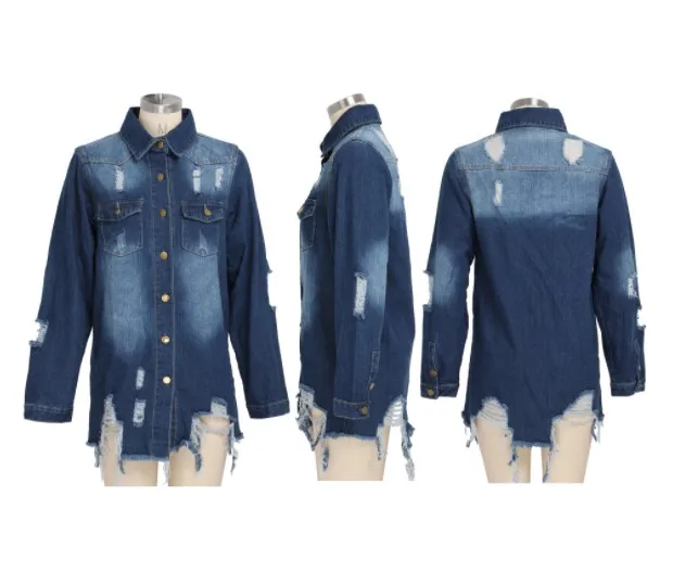 Hot Selling Women's Casual Long Sleeve Denim Shirts Loose Fit Ruffled Collar Solid Pattern Blouse Top Direct Wholesales manufacture