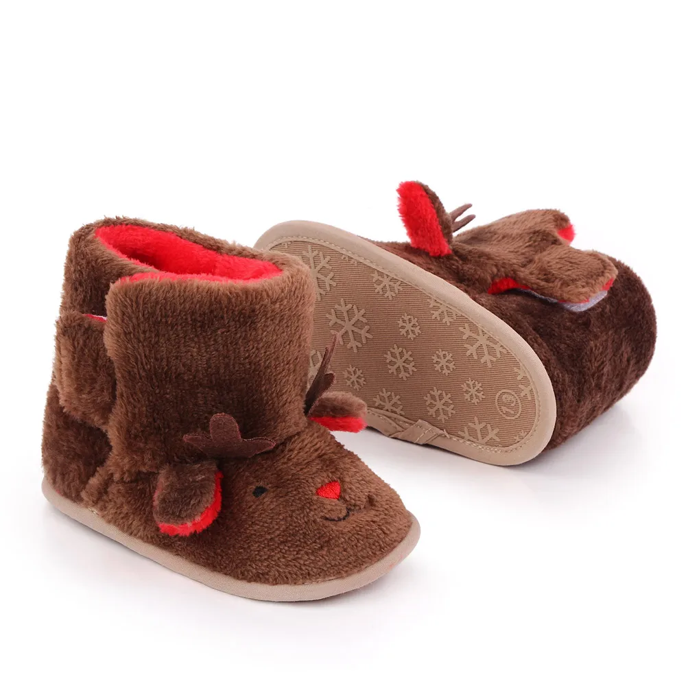 Winter Fluffy High Tube Warm Cotton Boots Baby Christmas Cute Cartoon Moose Toddler Shoes details