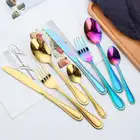 Hot Sales Colorful Portable Dinner Table Knife Fork Spoon Dinnerware Flatware Set