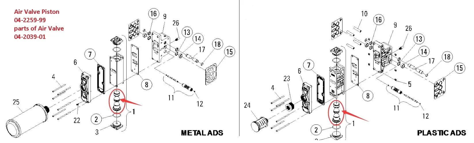 Piston van khí cho bơm màng khí nén 1.5'' wilden phụ tùng thay thế của Van khí 04-2039-01 chi tiết