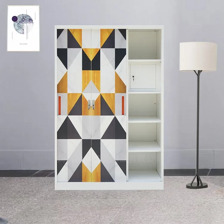 Home Furniture Bedroom Furniture Portable Metal Wardrobe with 3-Door Steel Swing Printed Metal Frame Closet