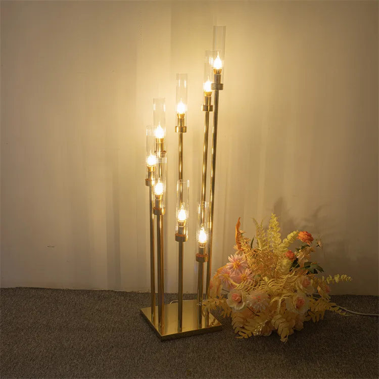 2024 High-quality Wedding Props 8heads Acrylic Road Decorative Lights Wedding Layout Bbk T Stage Wrought Iron Candlestick Lights