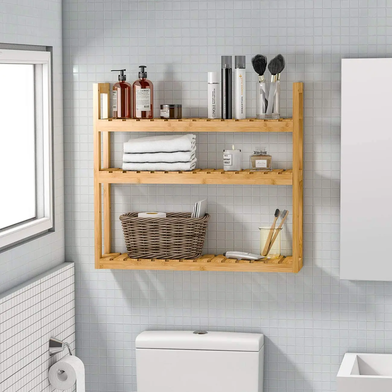 3 Tier Living Room Plant Stand Kitchen Spice Rack Bathroom Adjustable Storage Rack Bamboo Organizer Wall Shelf