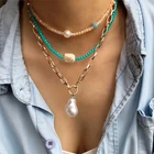 Jewelry Pearl Women Jewelry Gold Cuban Chain Pearl Turquoise Glass Bead Choker Necklace