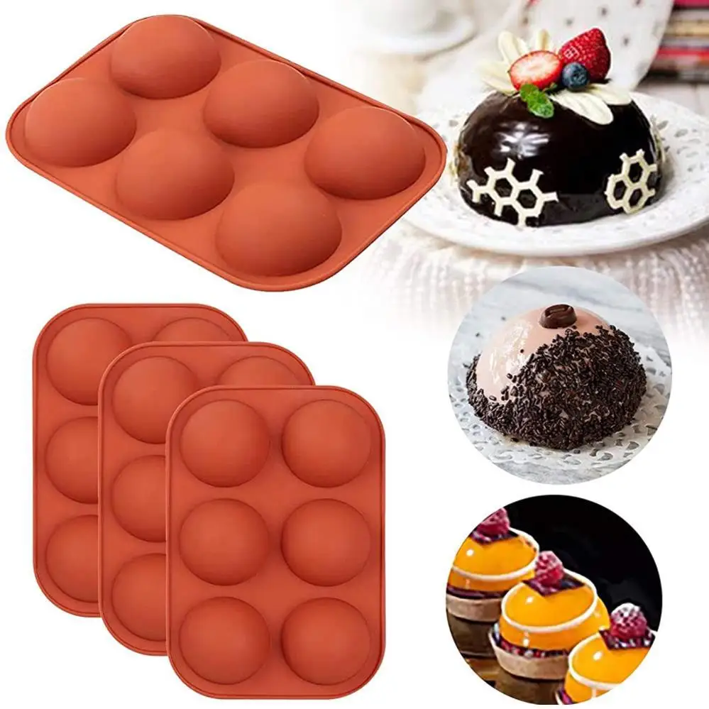 A3070 Ball Sphere 6 Hole Mold For Cake Baking Chocolate Candy Fondant Bakeware DIY Decorating Round Shape Silicone Dessert Mould