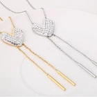 Diamond 2021 New Product 18K Gold Stainless Steel And Zircon Heart Set With Diamond Long Tassel Women Earrings + Necklace Set