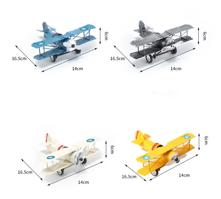 Wholesale Factory Hand-painted Retro Model Biplane Fighter Jet Creative Home Office Decoration Metal Aircraft Model Ornaments