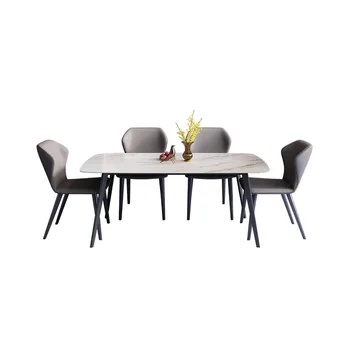 2023 Slate  Dining Table Set 6 Chairs Gold  Carbon Steel Style Dining  Room Modern Furniture