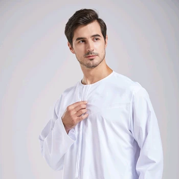 New design wholesale high quality white Middle Eastern Round Neck Arabian Robe thobes dubai muslim men clothing islamic qamis