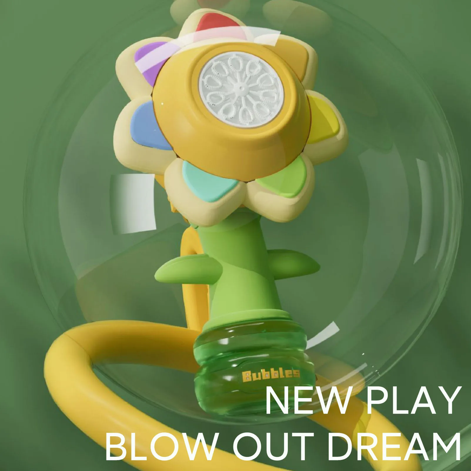 New Head Shaking Seven Flower Bubble Machine Electric Power Dancing Bubble Maker Sunflower Bubble Lamp Toy