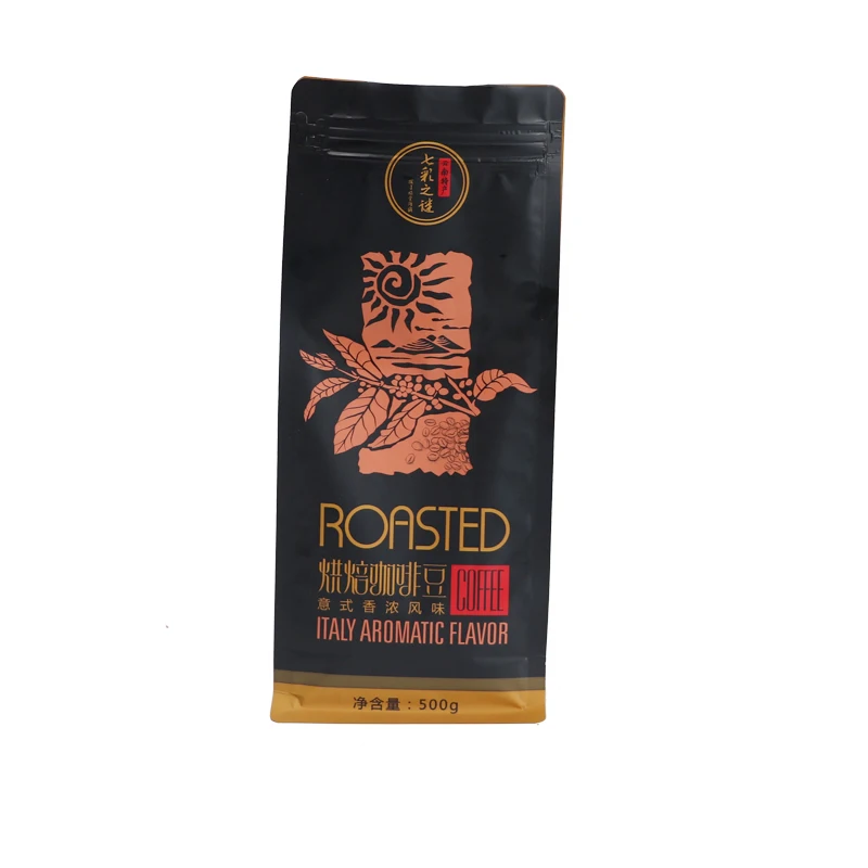 Custom Printed 250g 500gr 12 Ounce Black Empty One Way Valve Coffee Bags Flat Bottom Coffee Packing Bag with Valve and Zipper
