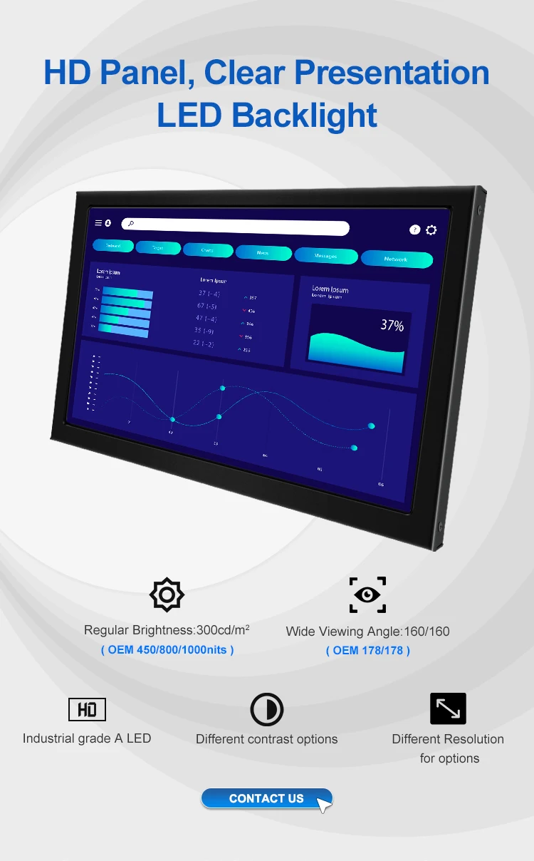 Factory Price 8 Inch Mini Industrial Metal Monitor Resistive Touch Screen VGA HD-MI Wall Mount Industrial Display