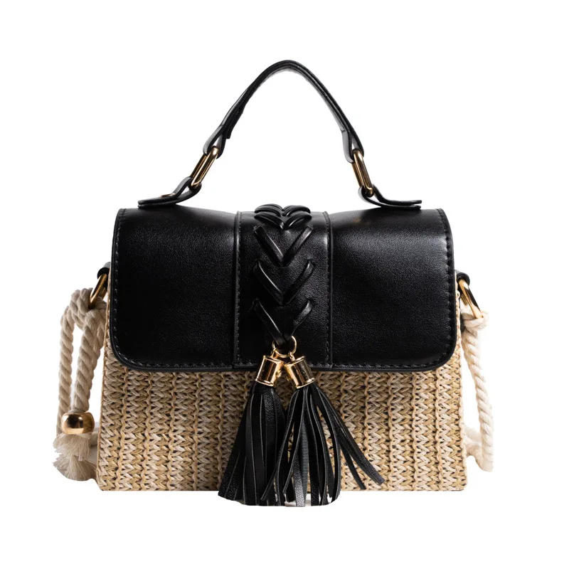 The new fashion handbags 2024 Straw pu leather for Bag Durable Summer Beach Rattan Short Handle Hand Bag for girls