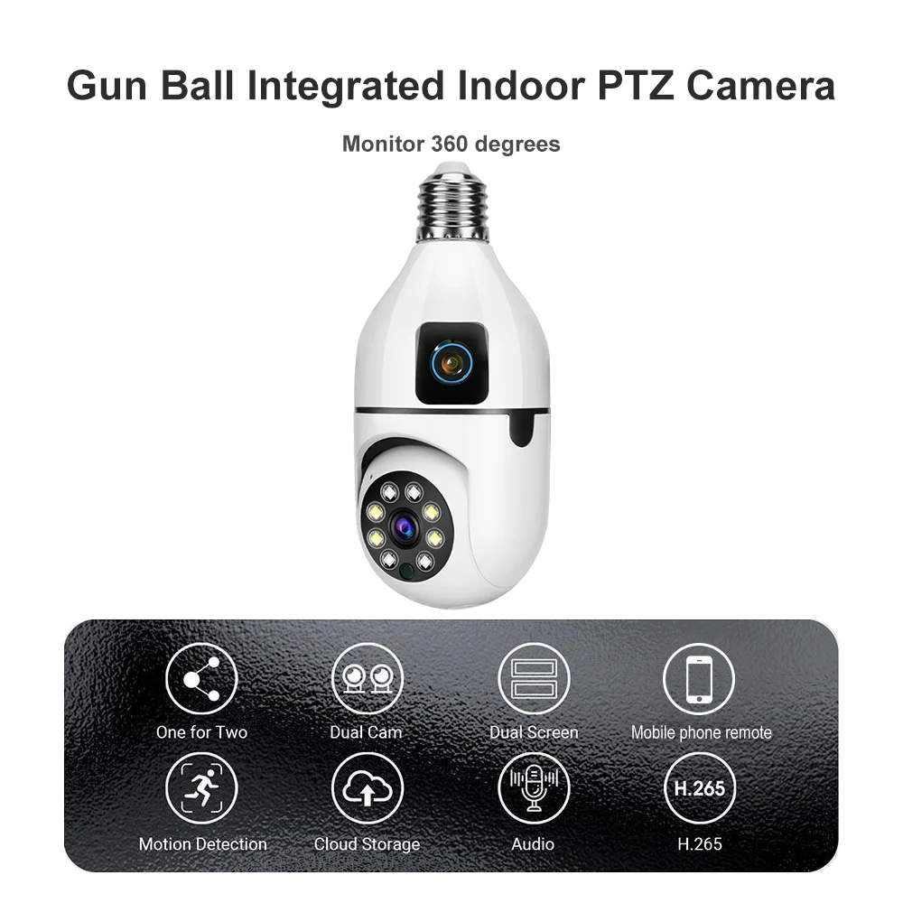 V380 4mp Outdoor Wireless Dual Lens Light Bulb Network Ptz Camera cctv 4mp Auto Tracking Wifi Dual Lens Ptz Light Bulb Camera