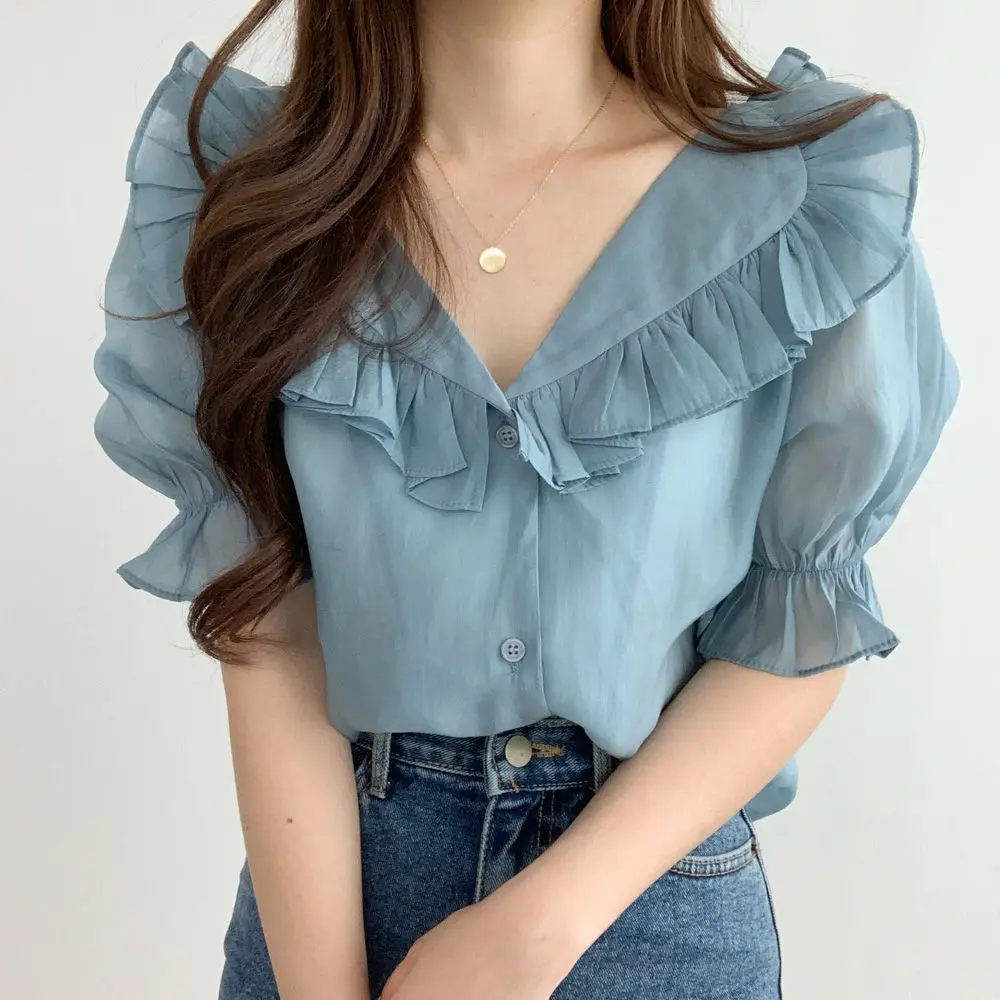 2024 New SBM fashion casual summer puff sleeve shirts for women dress design tops clothing graphic pleated ladies