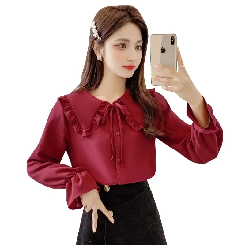 Women's V-neck printed long-sleeved slim fit top Women Blouse Long-Sleeved V-Neck Printed Tops shirts