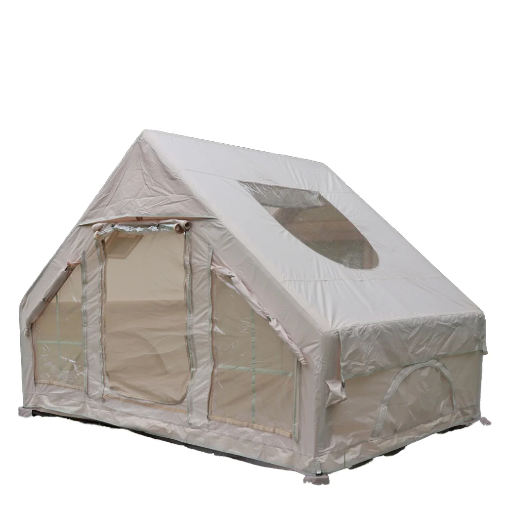 Inflatable Waterproof Windproof 4 Seasons Oxford Air Tent for Camping Easy Setup Hand Pump Mesh Chimney Window Comfortable Tent details