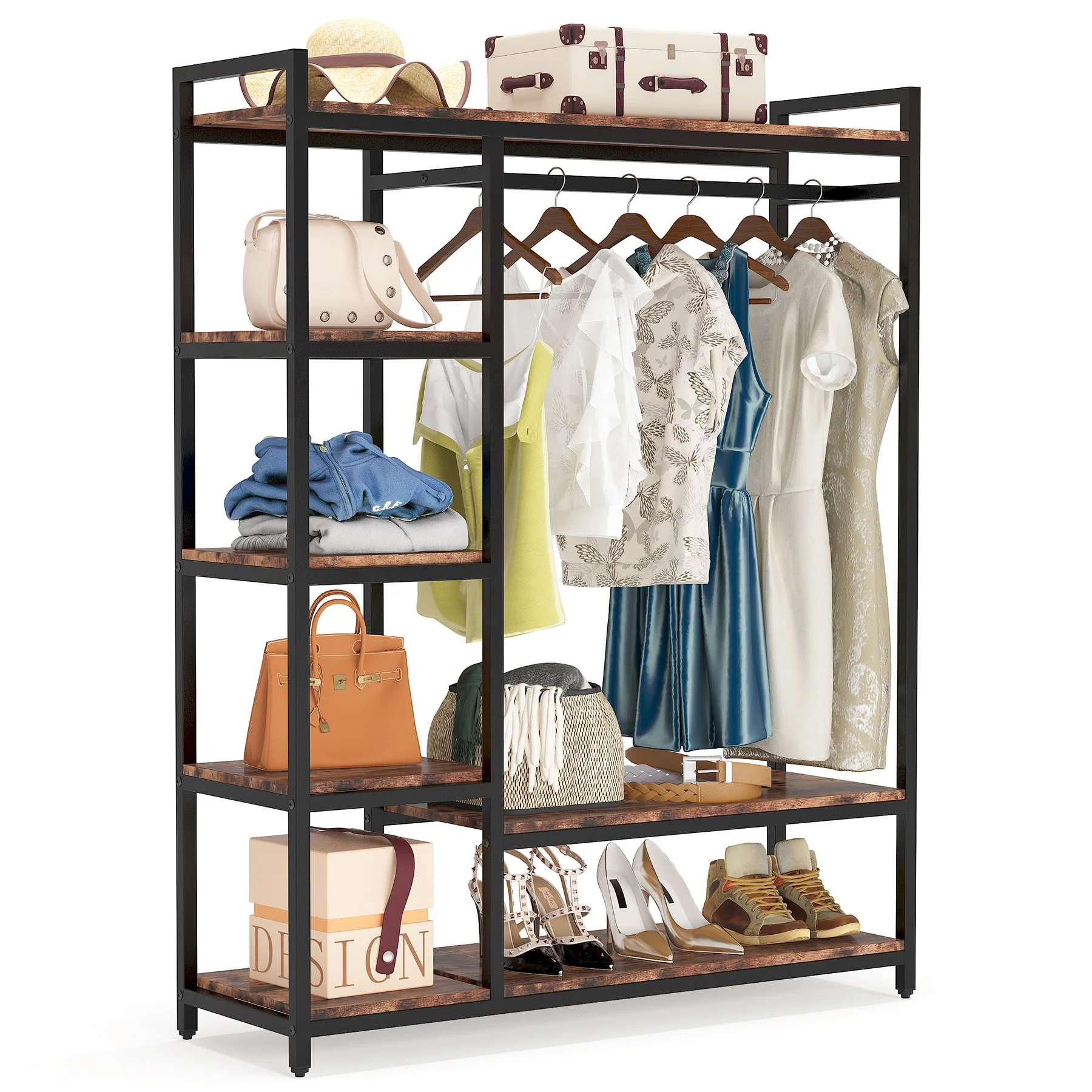 Freestanding Closet Organizer, Garment Rack with 6 Shelves