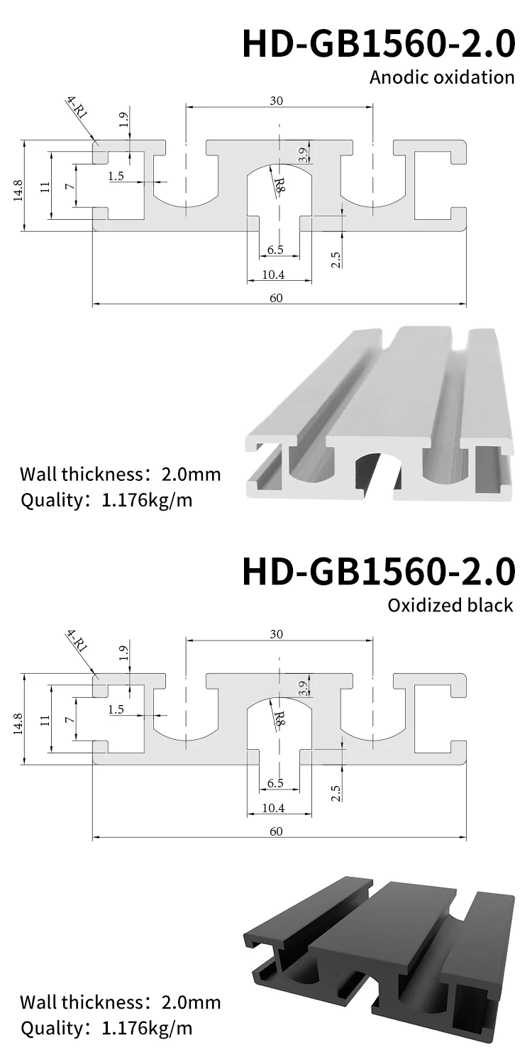 1560 Industrial Extruded Aluminum Profile U groove Guide Rail Small Frame Cutting and Punching Services details