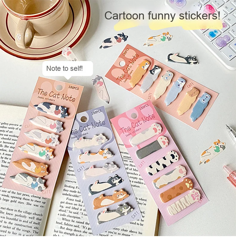 Cute Cat Stock Cartoon Sticky Notes Self-Adhesive Index Tabs Marking ...