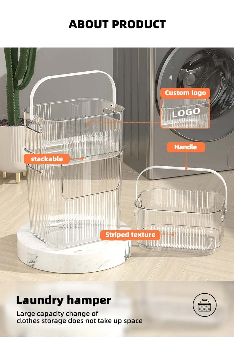 Wannuo Bathroom Transparent Laundry Basket Household Storage Basket Stackable Transparent Laundry Basket manufacture
