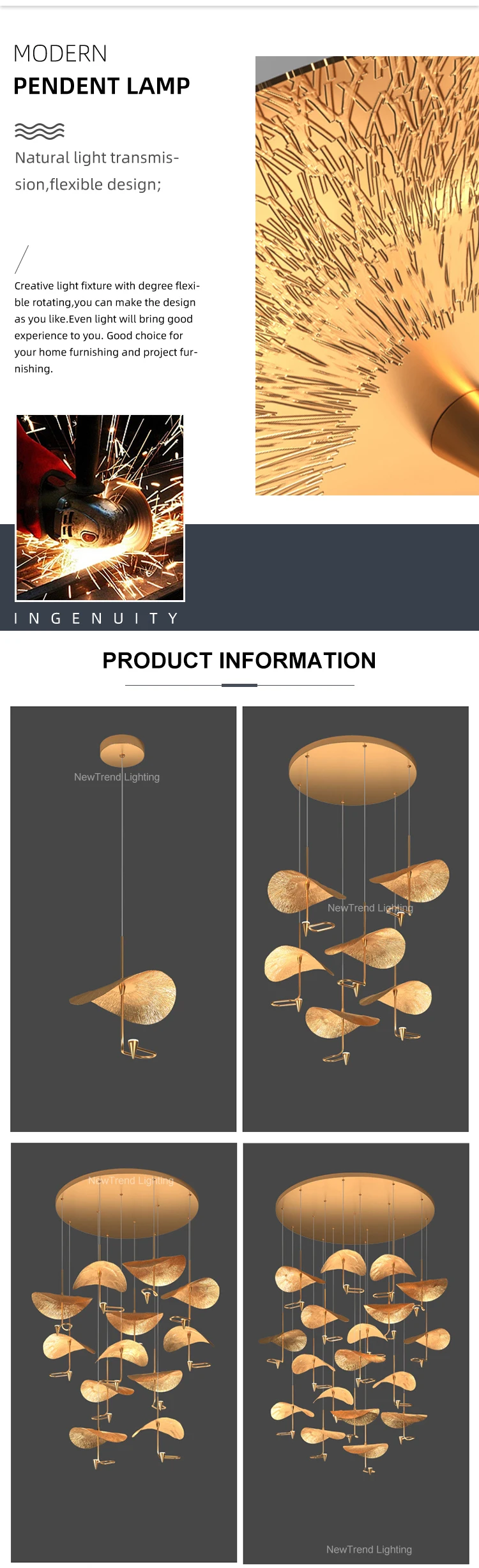 CPL-231 Plant Series Indoor Decoration Home Living Room Restaurant Copper Leaf Hanging Pendant Light supplier