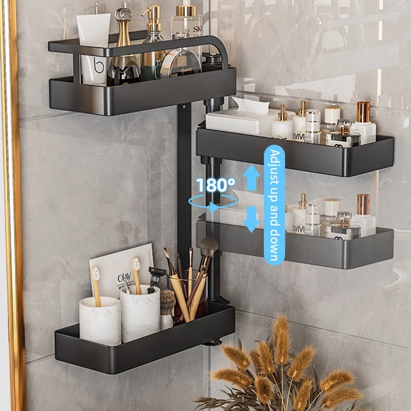 NEW luxury space saver bathroom rotate holder makeup storage corner wall mount hanging organizer shelf accessories towel rack