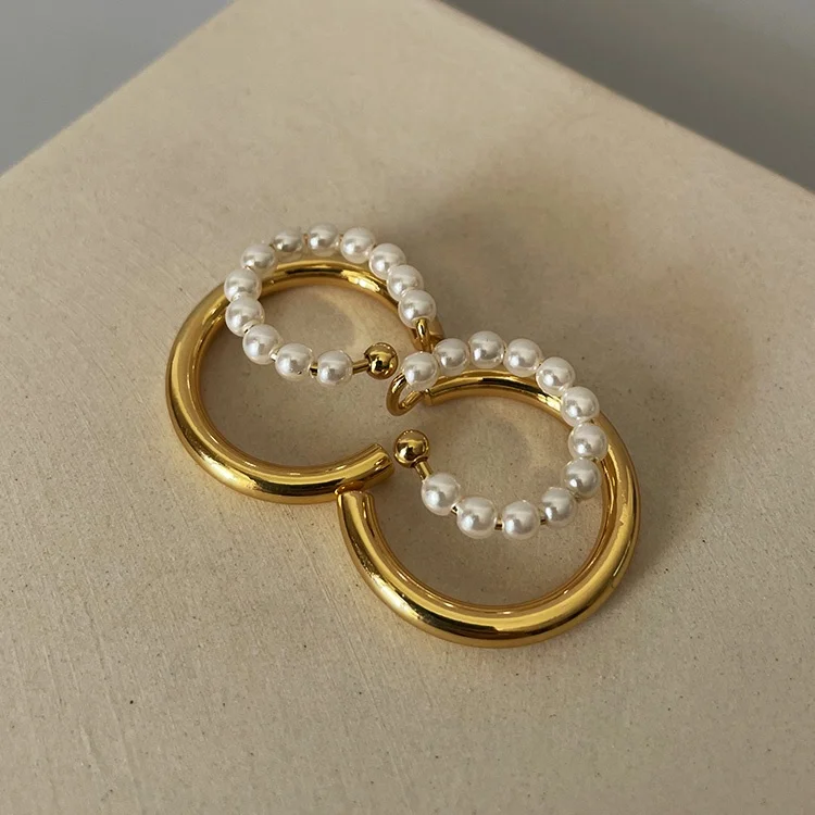 High Quality 18K Gold Plated Brass Jewelry Pearl Circle No Piercing Ear Clip Earrings E211276