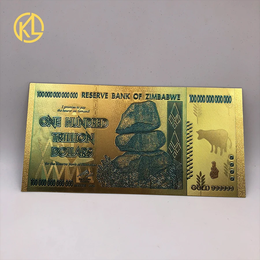 Zimbabwe 100 trillion dollars gold plated banknote Gold 24k banknote REPLICA collectible amazing quality plastic and waterproof 1pcs