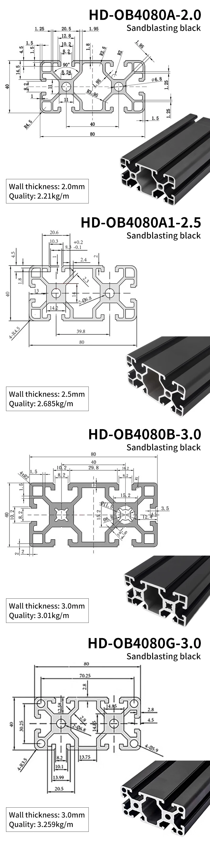 4080 Black Industrial Extruded Aluminum Profile 4080 Assembly Line Aluminum Alloy Profile supplier