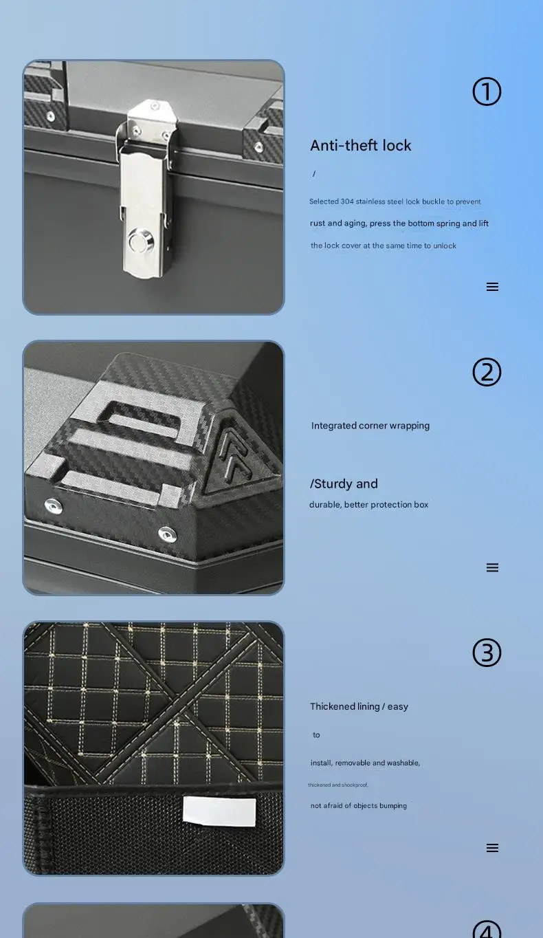 Motorcycle Tail Box Heavy Duty Universal Motorbike Tail Box  with Bracket Base Plate Waterproof Motorcycle Top Box