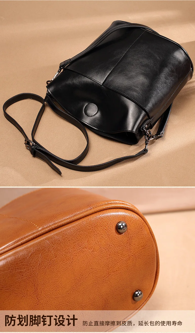 Women Genuine Leather Crossbody Bucket Bag Shoulder Purse Handbags Shoulder Bucket Cross-body Purse