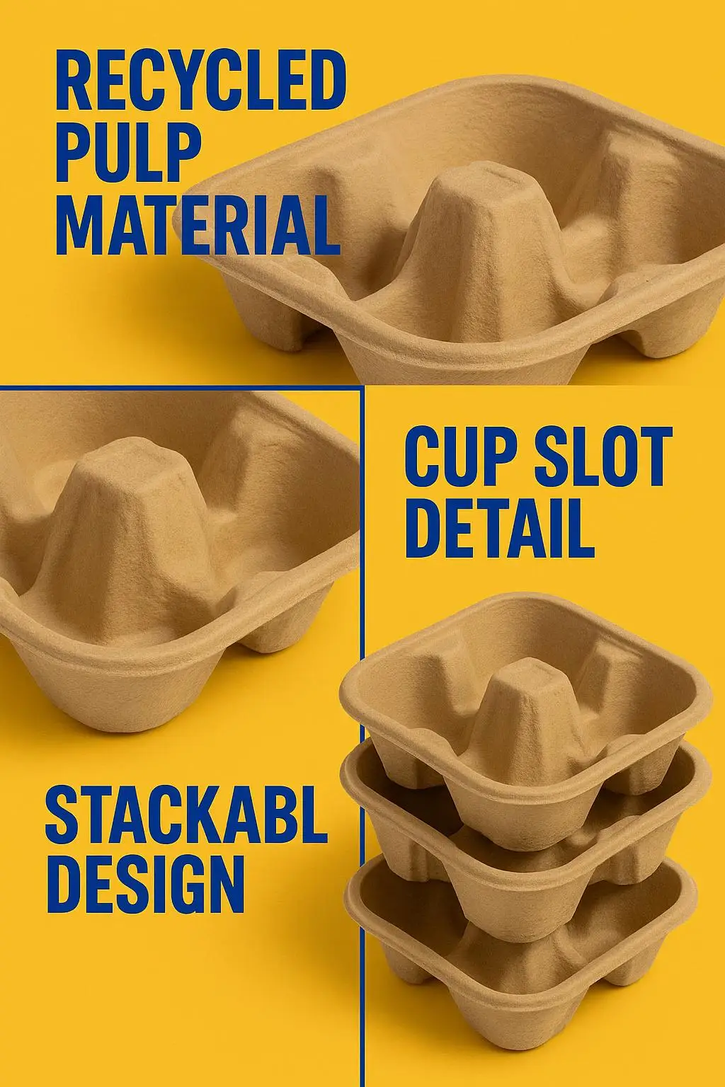 Wholesale Eco-Friendly Bagasse Fiber Takeout Cup Carrier Biodegradable and Disposable for Hot Cold Drinks for Parties Coffee - detail 4
