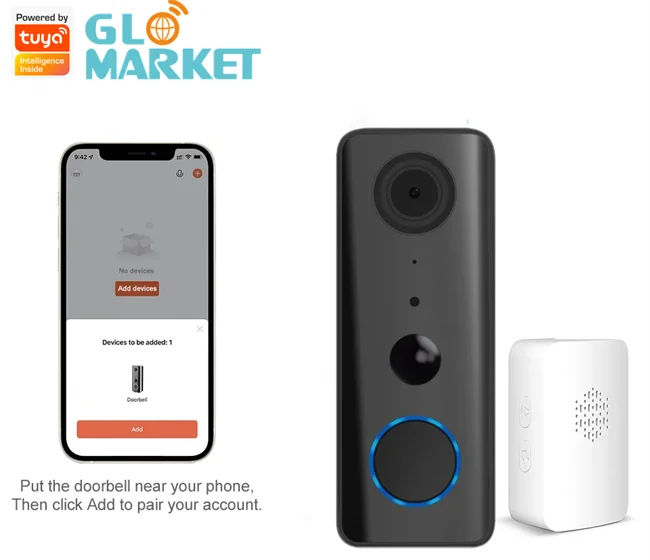 Glomarket Tuay Smart Doorbell Wifi Hd 1080p Ip65 Waterproof Pir Built