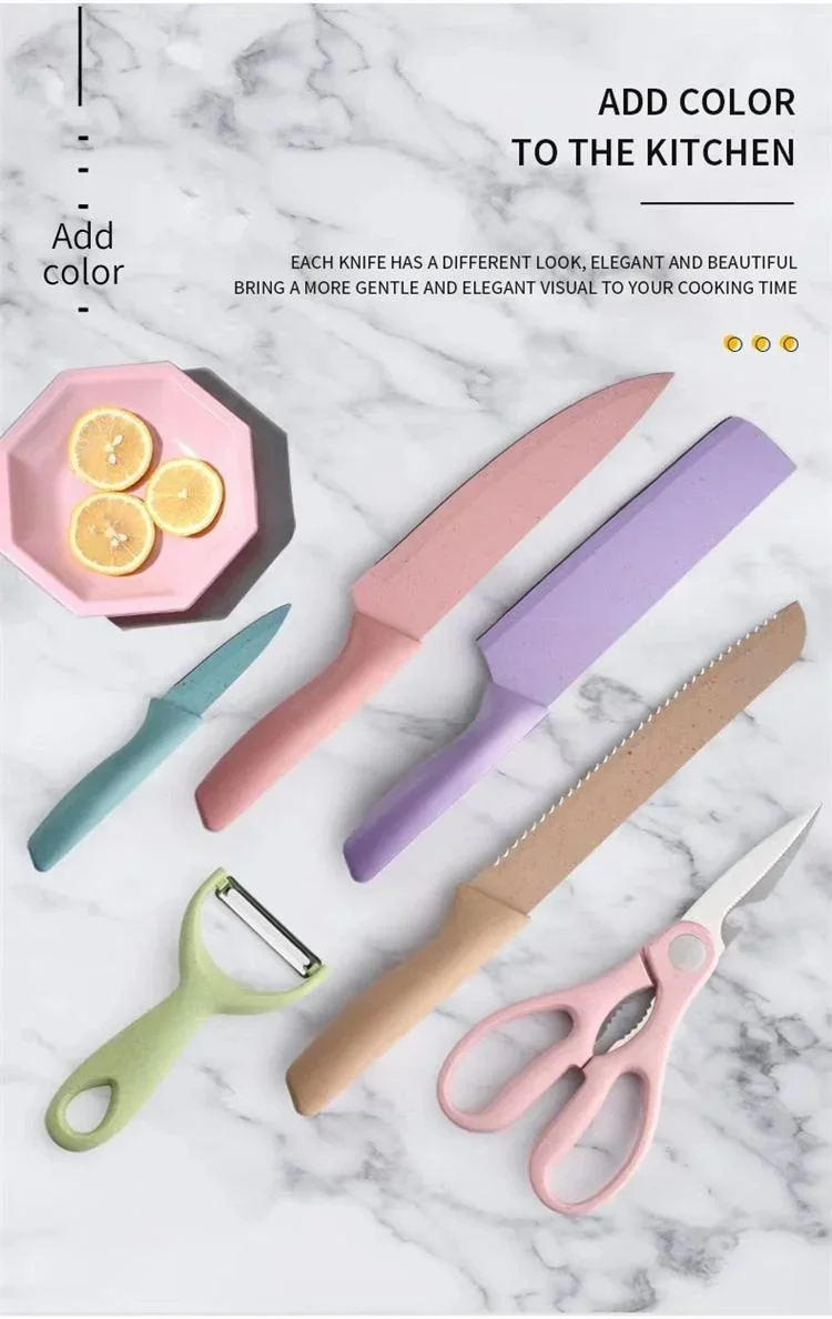 Amazon Ecofriendly Colorful Pp Handle Wheat Straw Knife Set Kitchenware Stainless Steel Buy