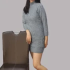 Dress Winter Womens Custom New Design Fashion Dress Winter Long Sleeve Pain Warm Turtleneck Knit Womens Sweater Dress