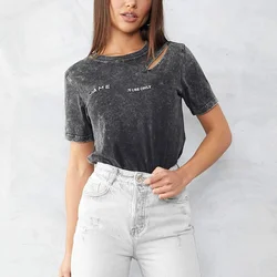 Custom Manufacturer Cheap Price Short Sleeve Black Grey BF High Street Oversized Acid Wash T Shirt Women women oversized tshirt