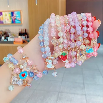 Wholesale Sweet Cute Cartoon Beaded Bracelet Female Princess Glass Bead Charm Bracelet Jewelry for Girl
