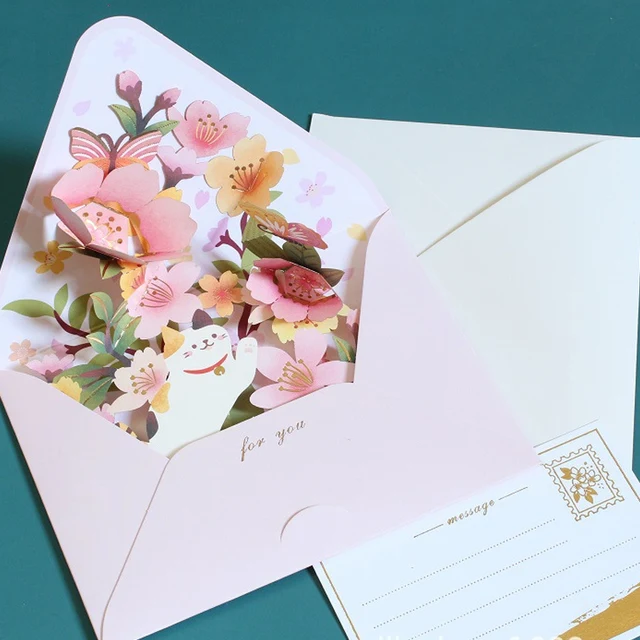 New Romantic Flower Birthday Christmas Card 3D Pop-up Greeting Cards Set Postcard Party Wedding Decorations Creative Girl Gifts