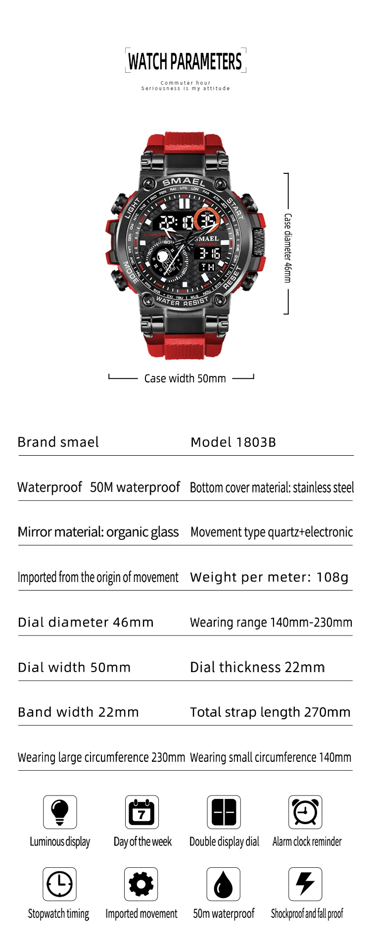 SMAEL 8093 Sport Watch Men Watches Waterproof 5Bar Dual Time Men's Watches Shock Resistant Alarm Clock montre homme