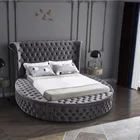 Round Bed Velvet Bed 2020 Hot Selling Luxury Wood Round Velvet King Size Bed With Storage For Hotel