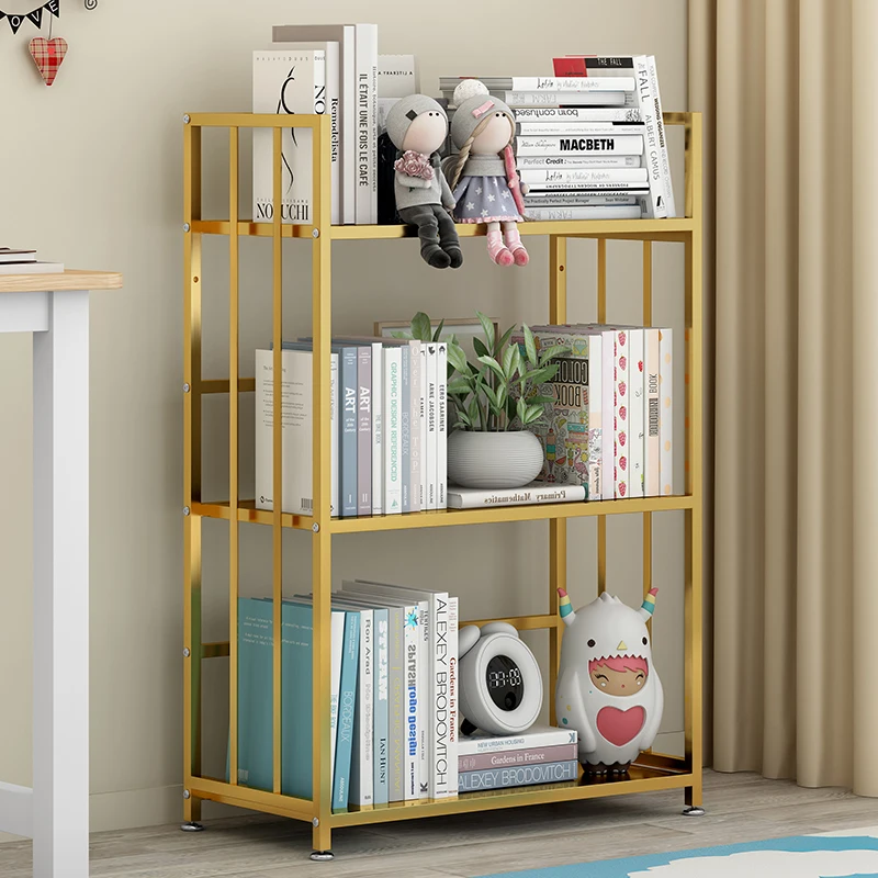Custom Modern Luxury Bookshelf Living Room Metal Bookshelf Storage Rack Gold Bookcase for Kids