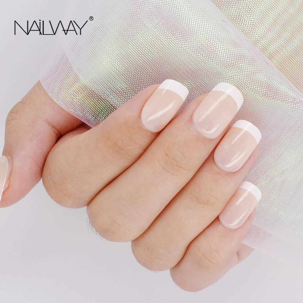 24pcs Classic False Nails Nude French White Squoval Shape Artificial Nail  Tips Full Cover Press On Nails - Buy False Nails Nude,Artificial Nail  Tips,Press On Nails Product on 