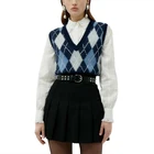 Ladies Vest Woolen Sweater Designs For Ladies V Neck Sleeveless Sequin Argyle Sweater Vest