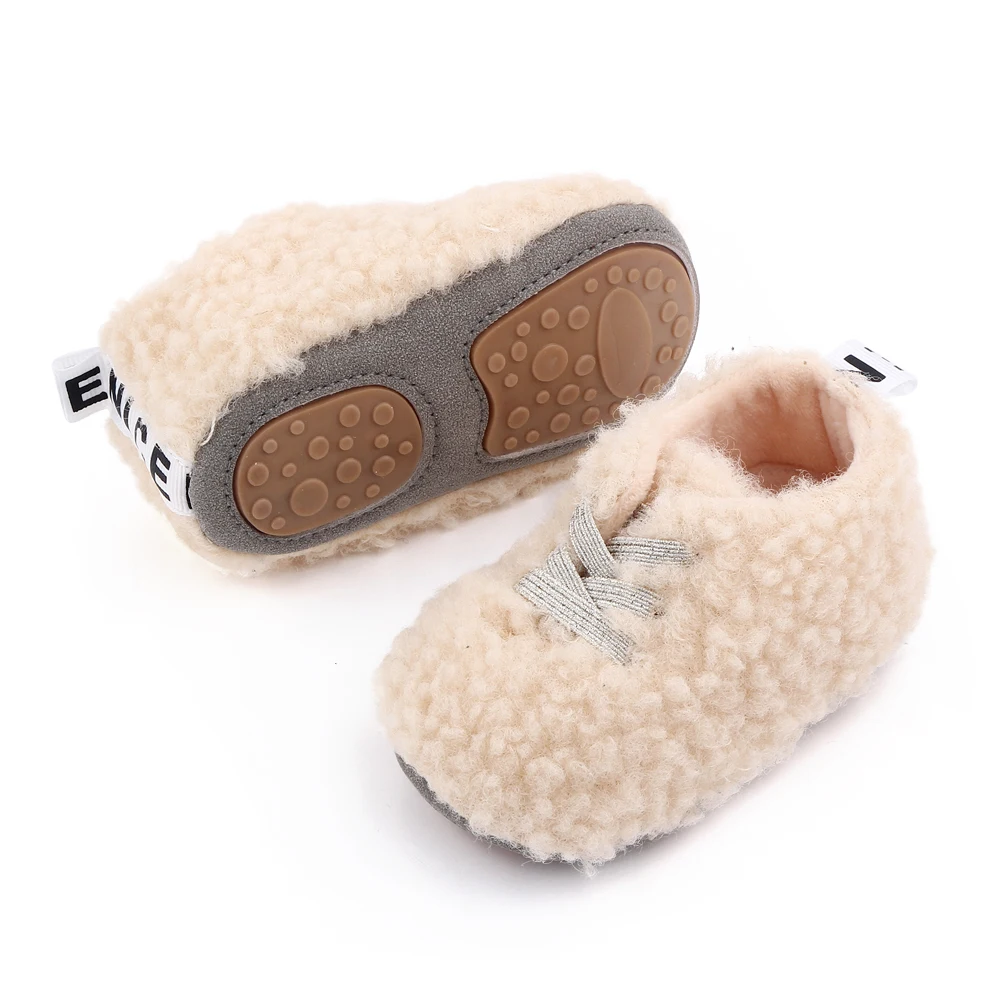 Autumn and Winter Solid Color Plush Elastic Set Feet Warm and Comfortable Baby Walking Cotton Shoes factory