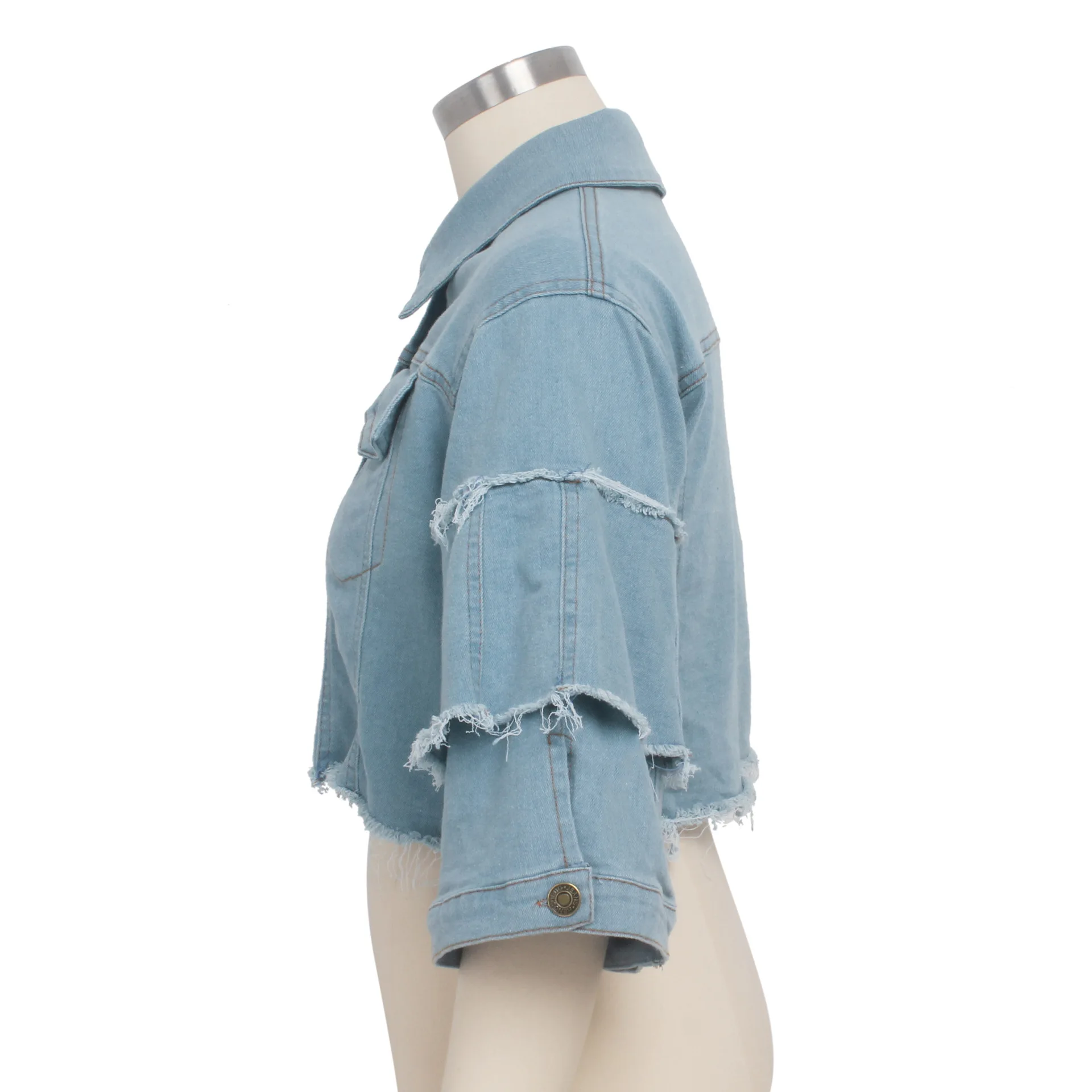 New Fashion Button Casual Solid Coats Women's Denim Cropped Jacket Female Pockets Hole Short Jean Jackets Ladies details