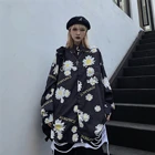 And Black 2021ins Korean Men And Women Daisy Trend Letter Printing Loose Long-sleeved Shirt Black Shirt
