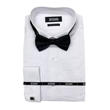 OEM ODM Solid White Color Pleated Cotton Polyester Woven Tuxedo Shirts Mens Wedding Dress Shirts